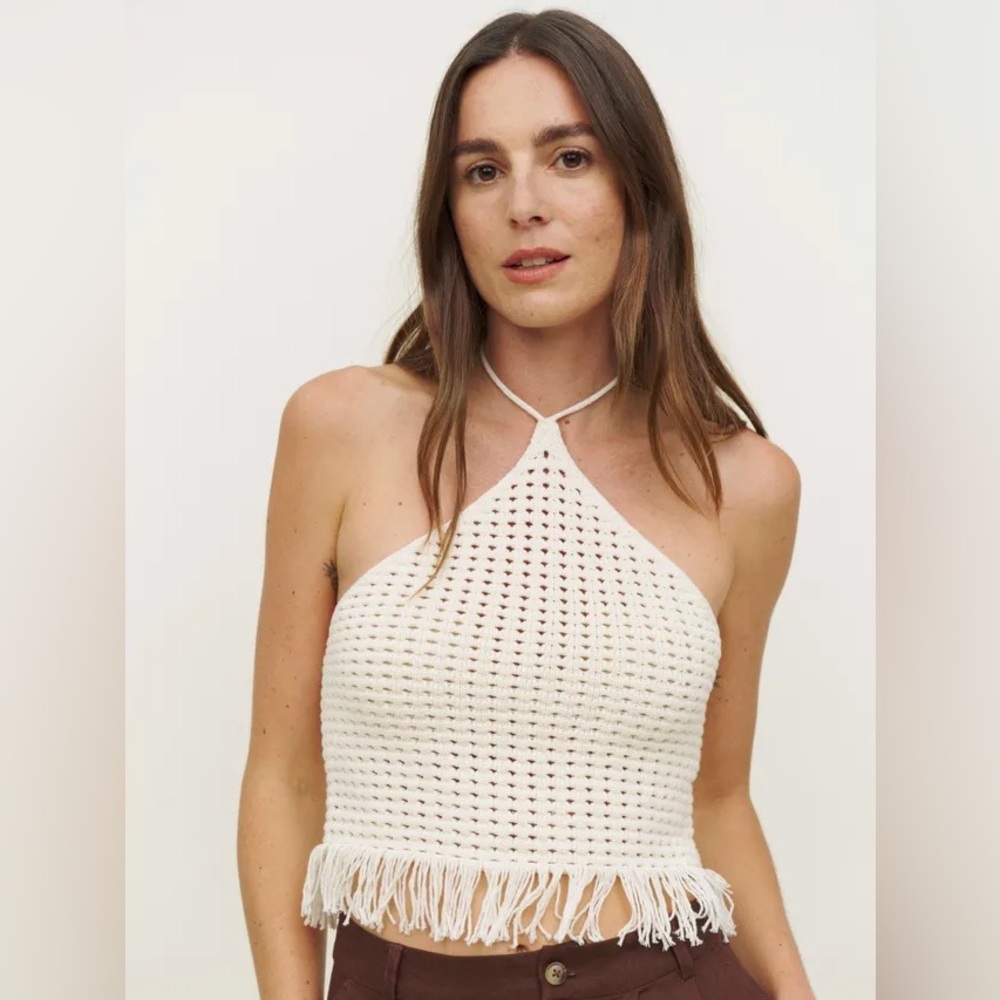 Reformation Laine Open Knit Tank in Gossamer Cream